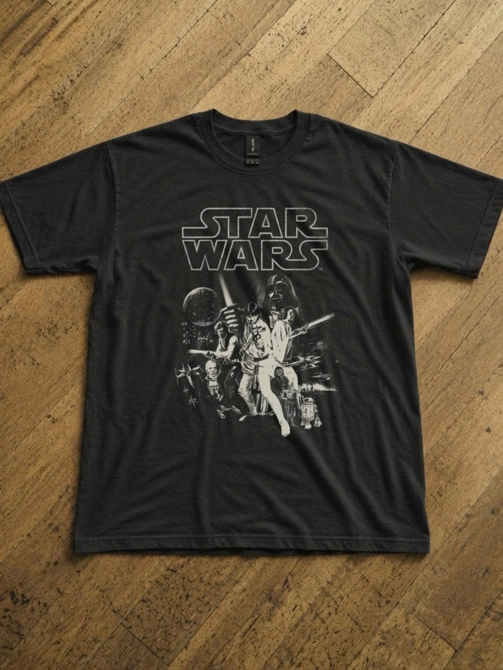 Star Wars Black Tee with White Retro Movie Graphic - Men
